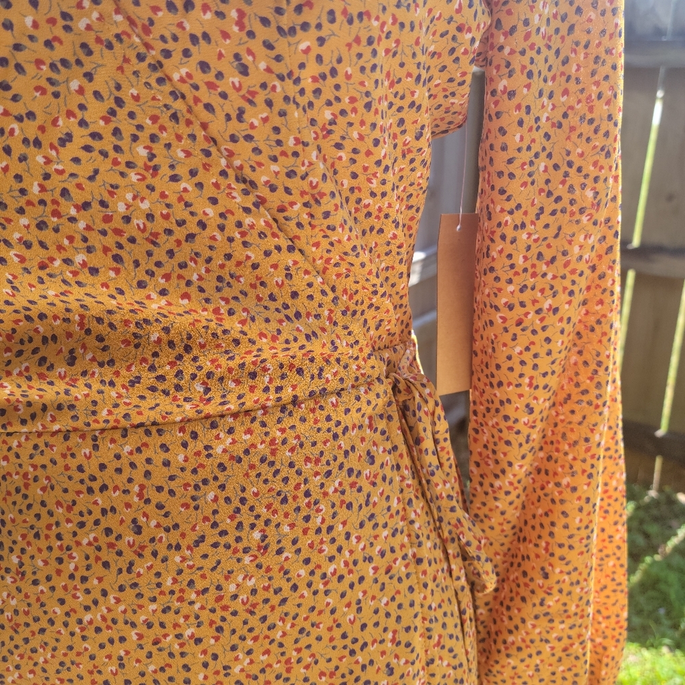 Mustard Ruffle Wrap Dress - Picture 6 of 8